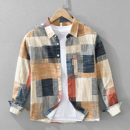 Importé - Chemise imprimé Rétro Homme Coton Lourd Texturé Manche Longue