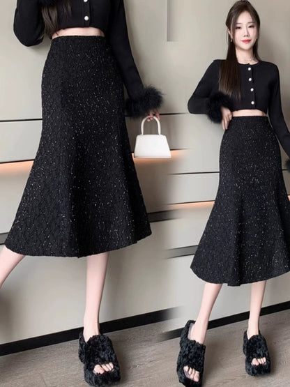 Importé - Jupe Femme Taille Haute Mi-Longue