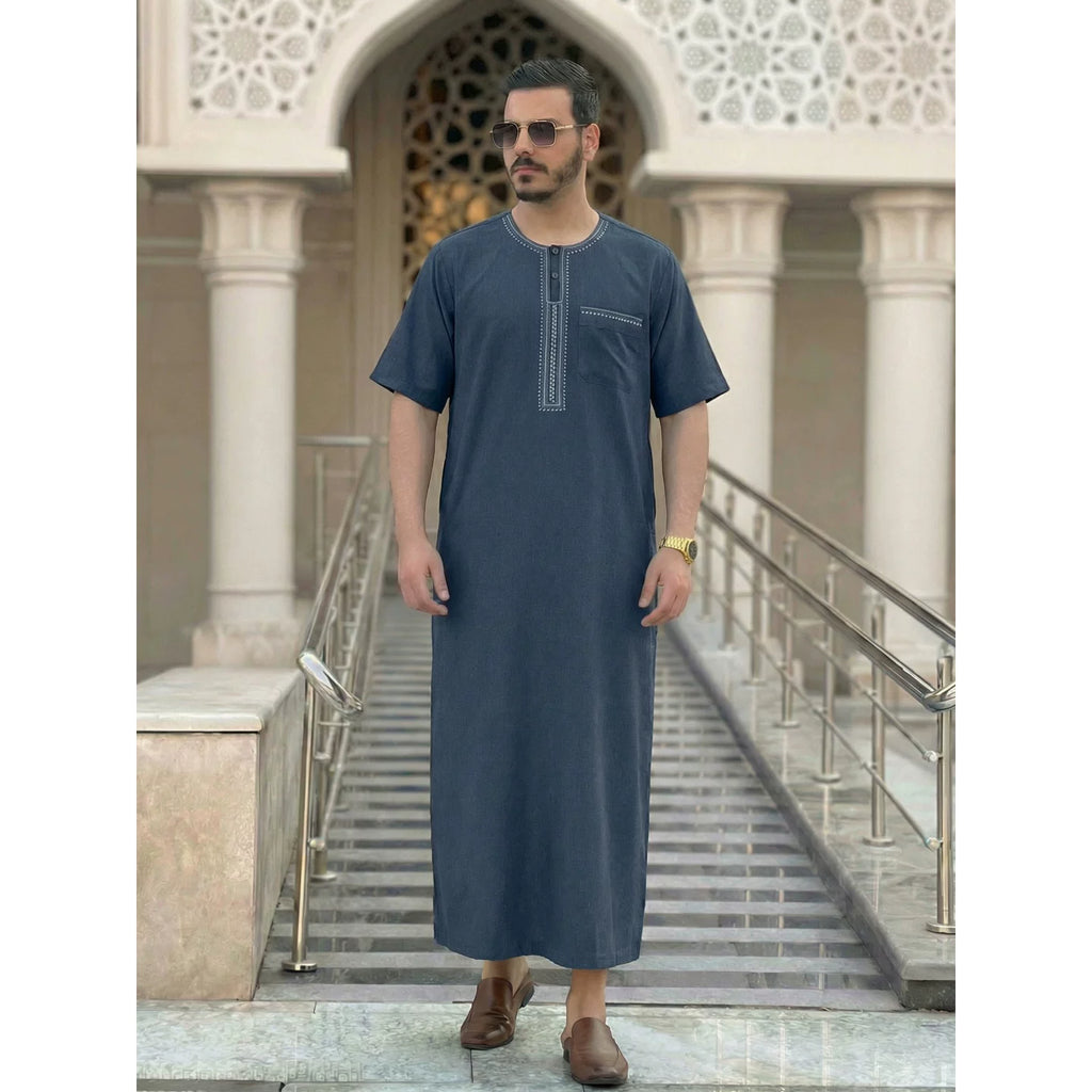 Importé - Boubou Homme Brodé Emirats Manche Courte