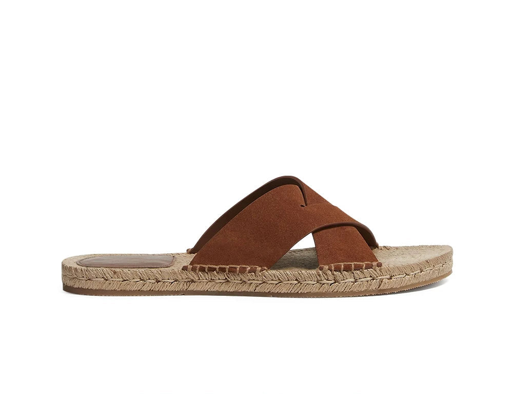 Importé - Chaussure Sandales Plates Décontractées Cuir Daim