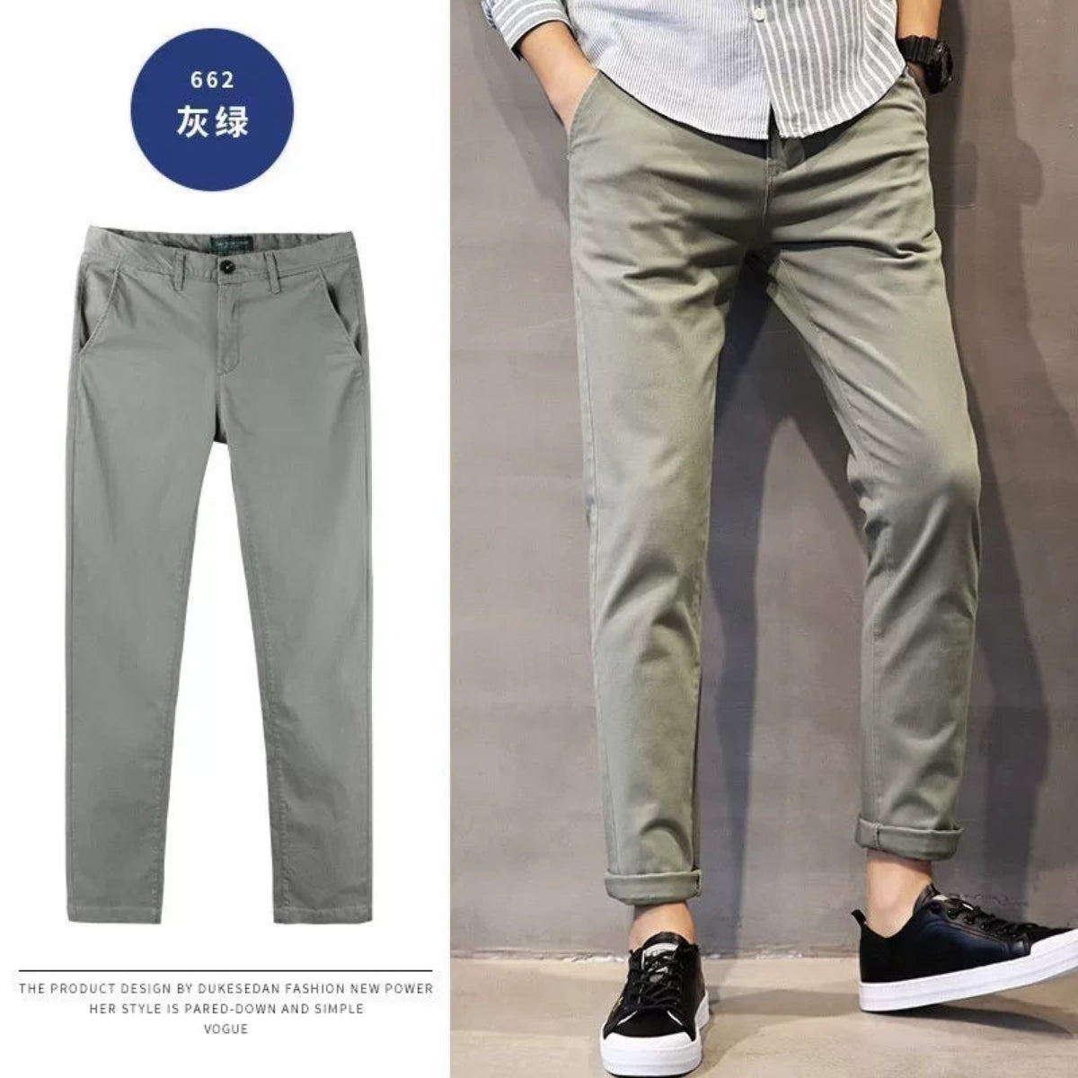Importé - Pantalon Pur Coton Coupe Slim Homme Décontracté
