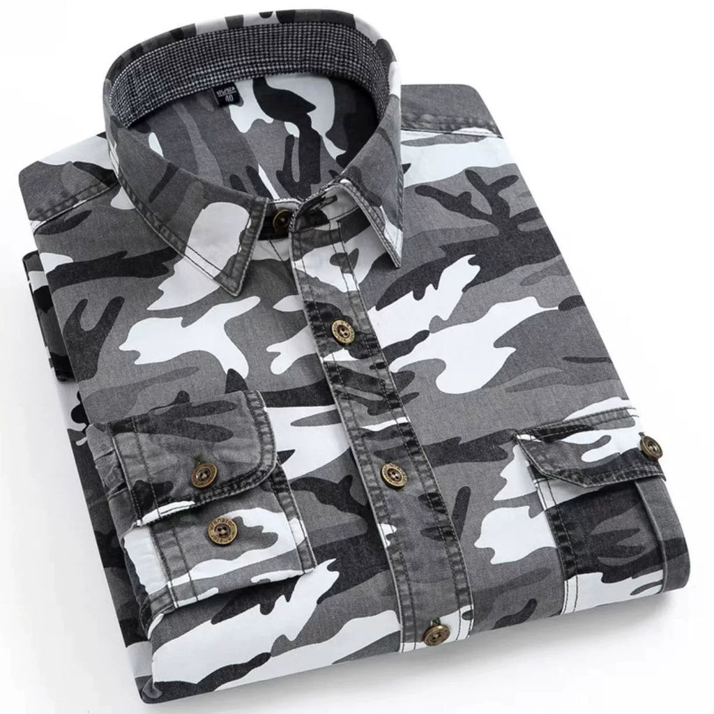 Importé - Chemise Homme Camouflage A Manches Longues En Coton