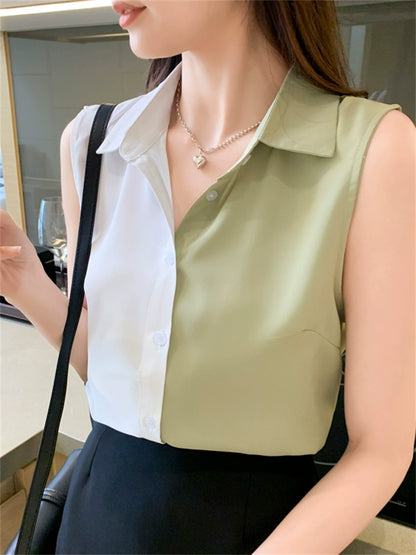 Importé - Chemisier Femme A Sans Manches En Mousseline De Soie