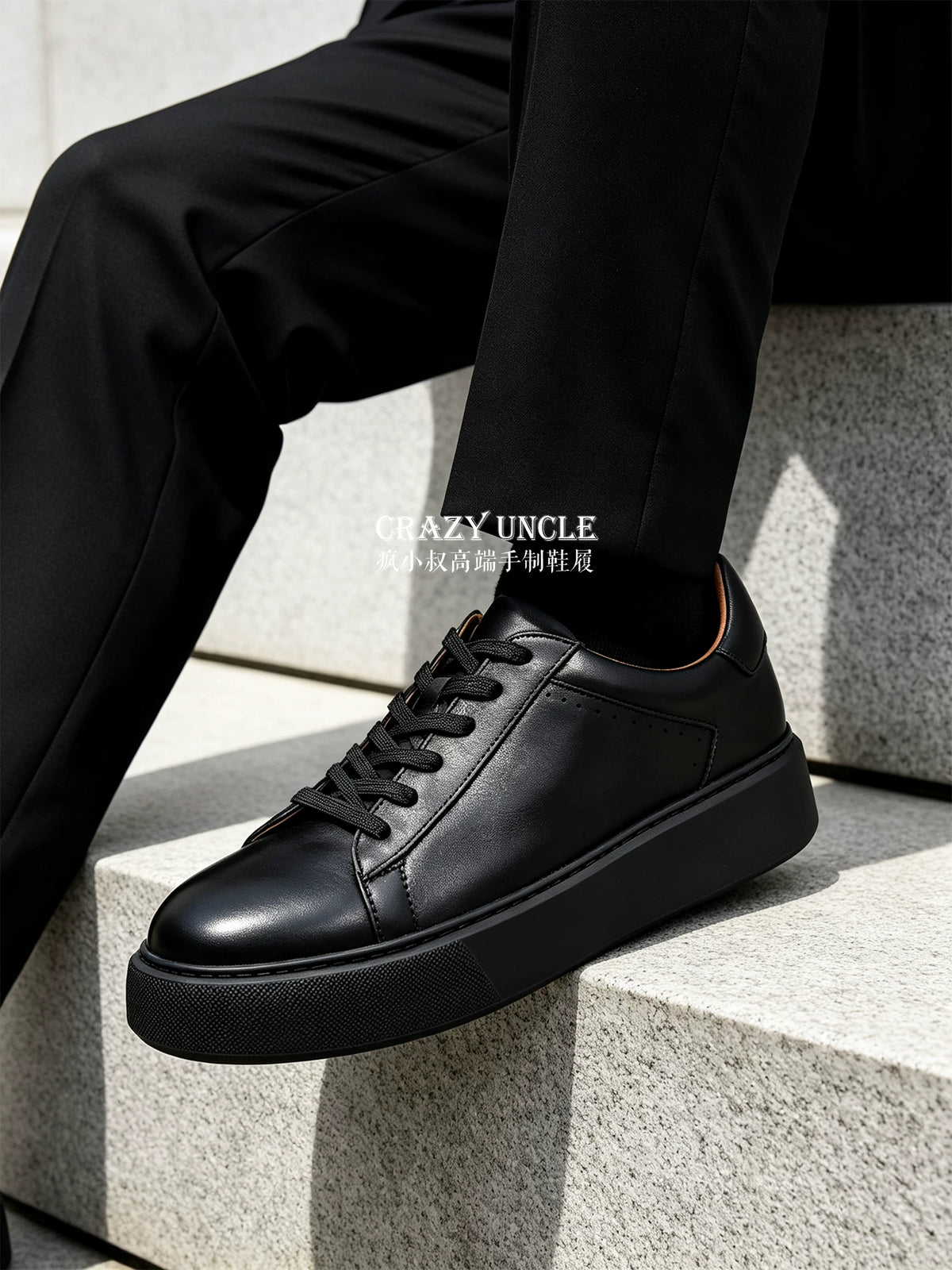 Baskets Plateforme Homme en Cuir Véritable Semelle Épaisse Style Casual