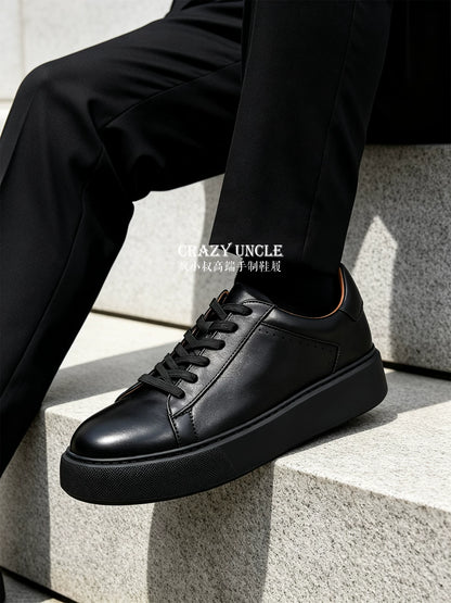 Baskets Plateforme Homme en Cuir Véritable Semelle Épaisse Style Casual