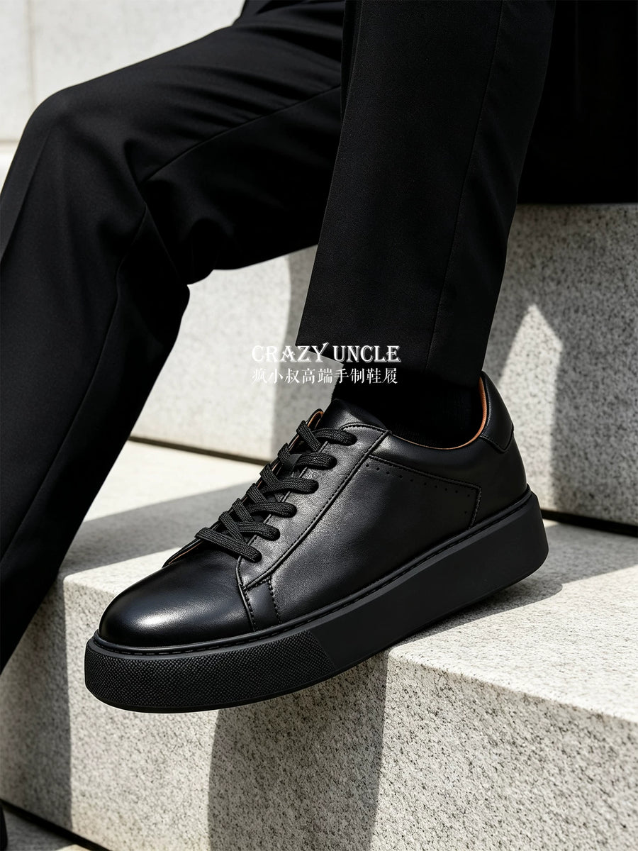 Baskets Plateforme Homme en Cuir Véritable Semelle Épaisse Style Casual