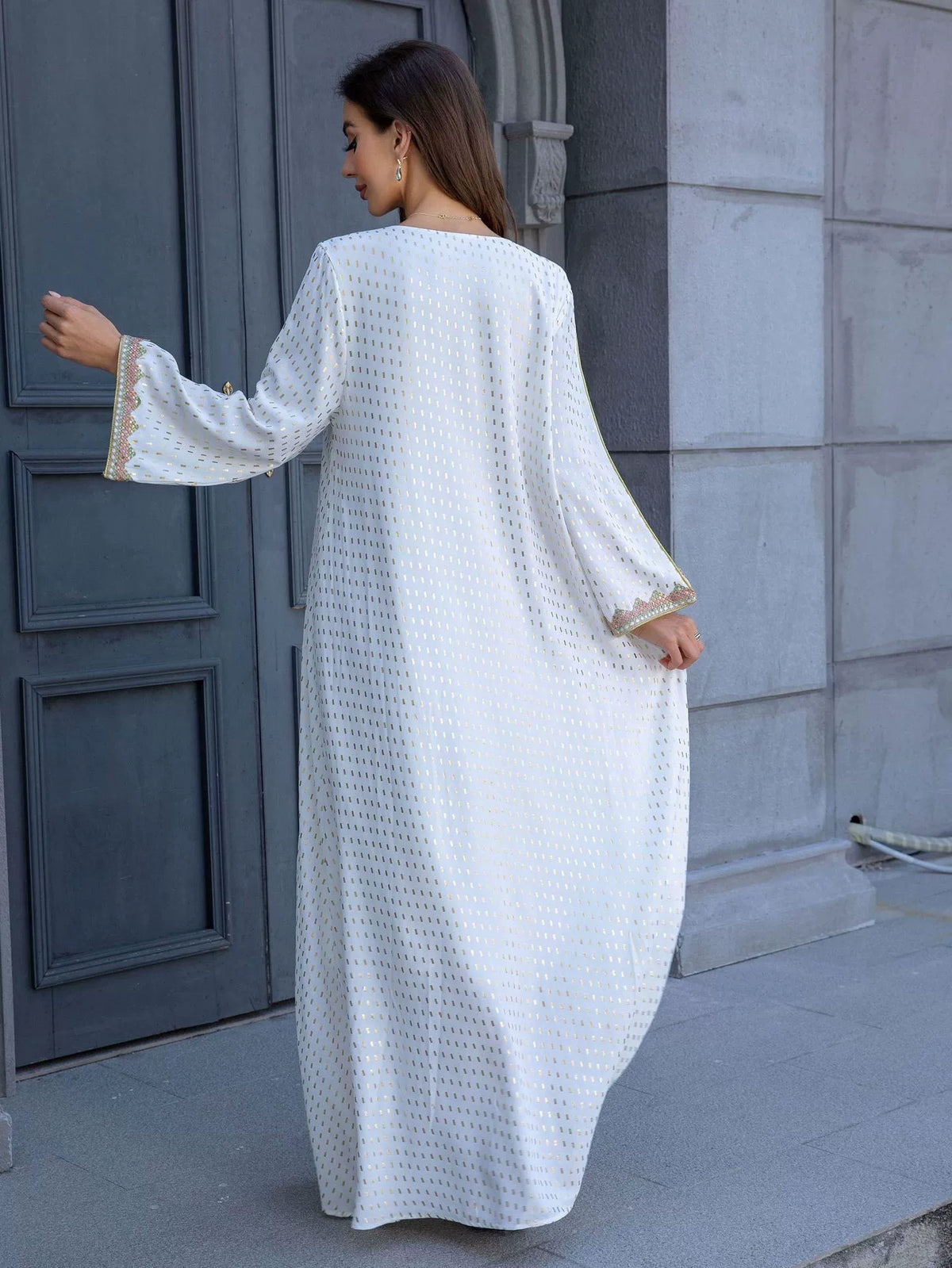 Importé -  Boubou Légère Femme Col en V Avec Broderies  Dorée
