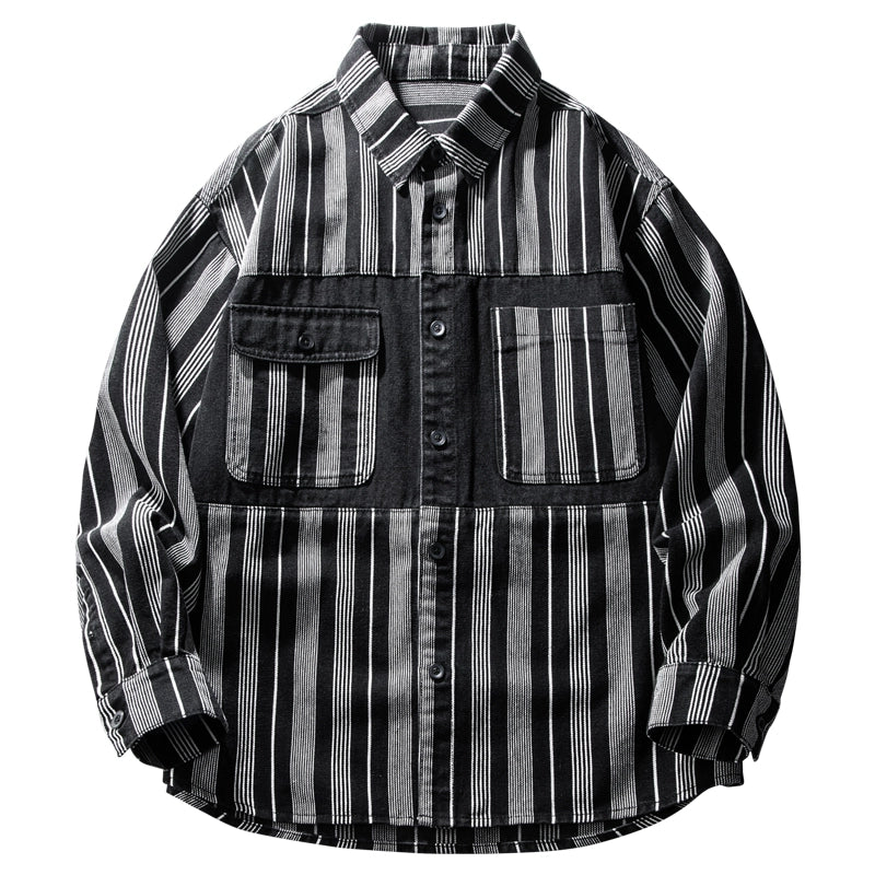 Importé - Chemise Coton Rayures Homme Manches Longues