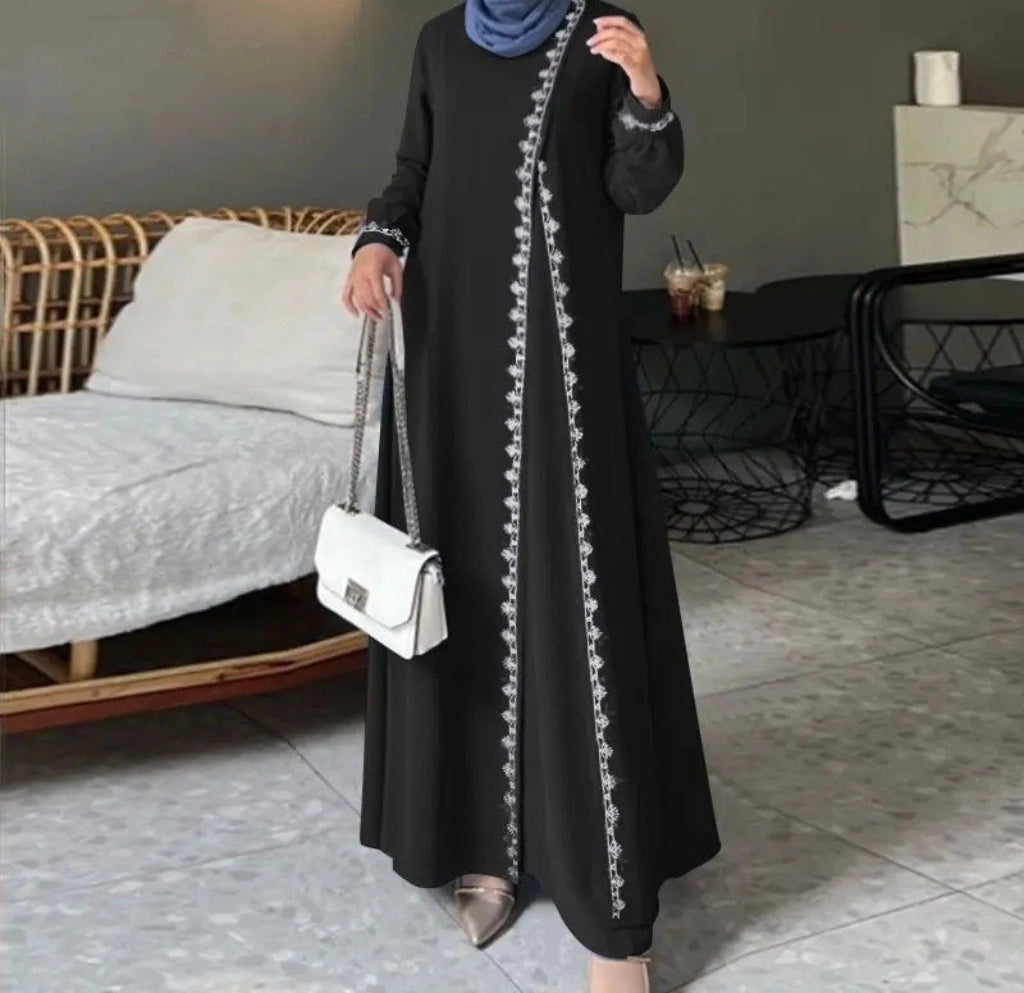 Importé -  Boubou Ample Femme en dentelle Avec Brodé Manches Longues