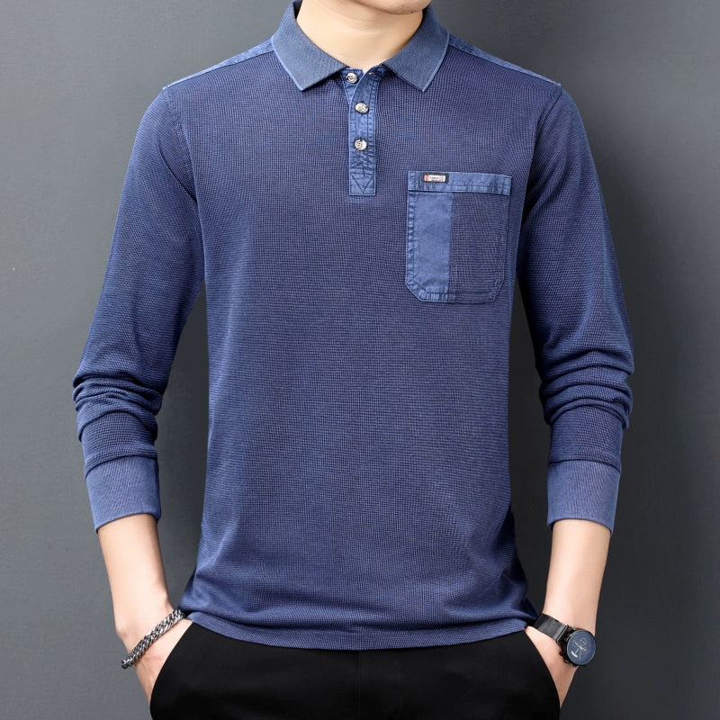 Importé - Polo Pur Coton Texturé Homme Manche Longue