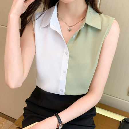 Importé - Chemisier Femme A Sans Manches En Mousseline De Soie