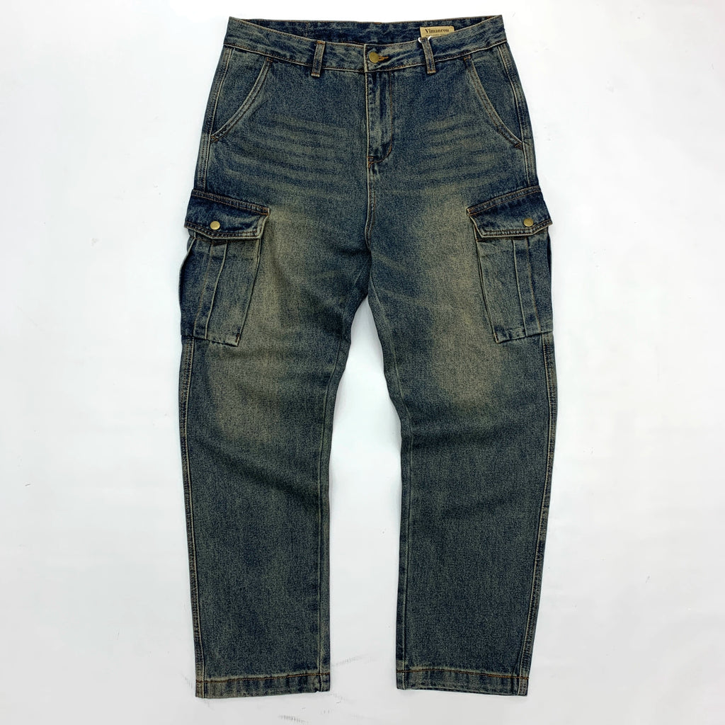 Importé - Pantalon Jean cargo Américain Homme Délavé