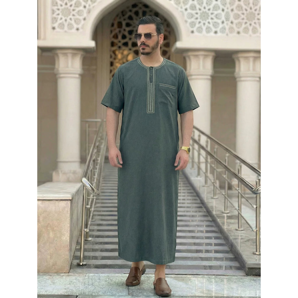 Importé - Boubou Homme Brodé Emirats Manche Courte