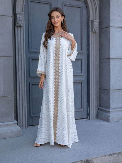 Importé -  Boubou Légère Femme Col en V Avec Broderies  Dorée
