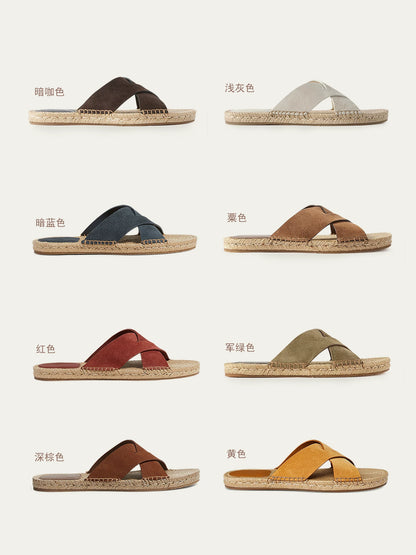 Importé - Chaussure Sandales Plates Décontractées Cuir Daim