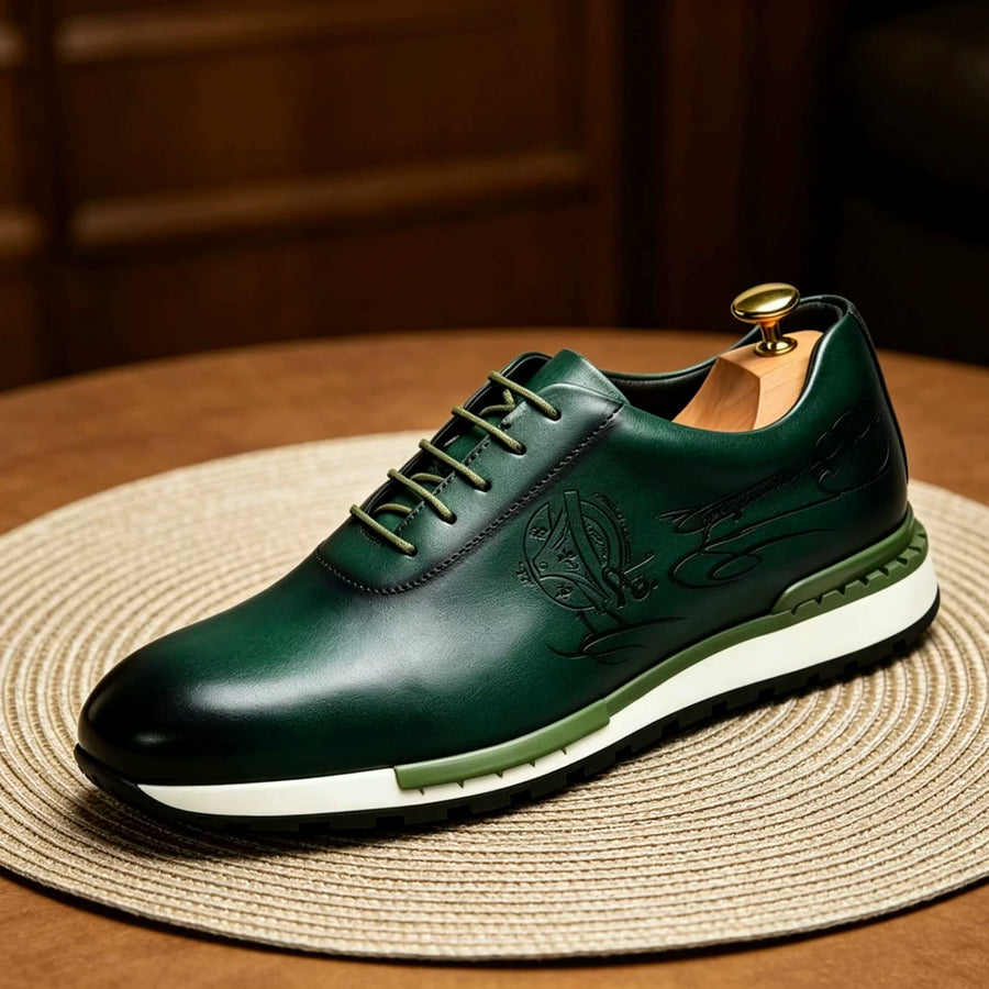 Chaussures Homme en Cuir Gravé Effet Patiné Semelle Épaisse à Lacets
