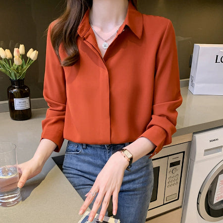 Importé - Chemisier Femme  Manches Longues  Col Polo En Mousseline De Soie