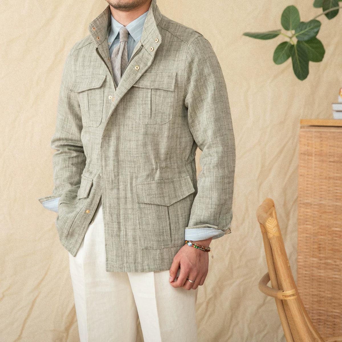 Importé - Blazer Veste Homme Sur-Chemise En Coton Lin