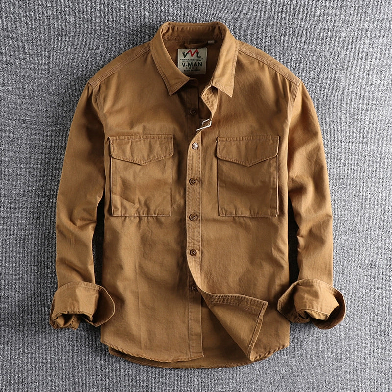 Importé - Chemise Pur Coton Homme Rétro Manches Longues