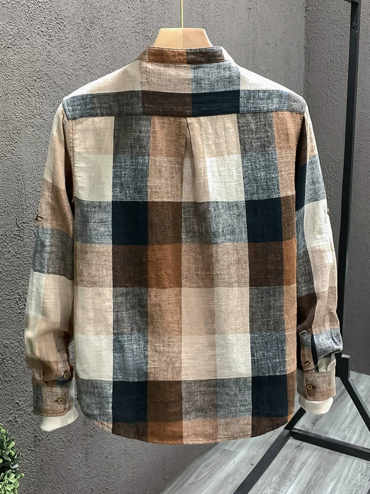 Importé - Chemise Homme Lin Carreau Manche Longue