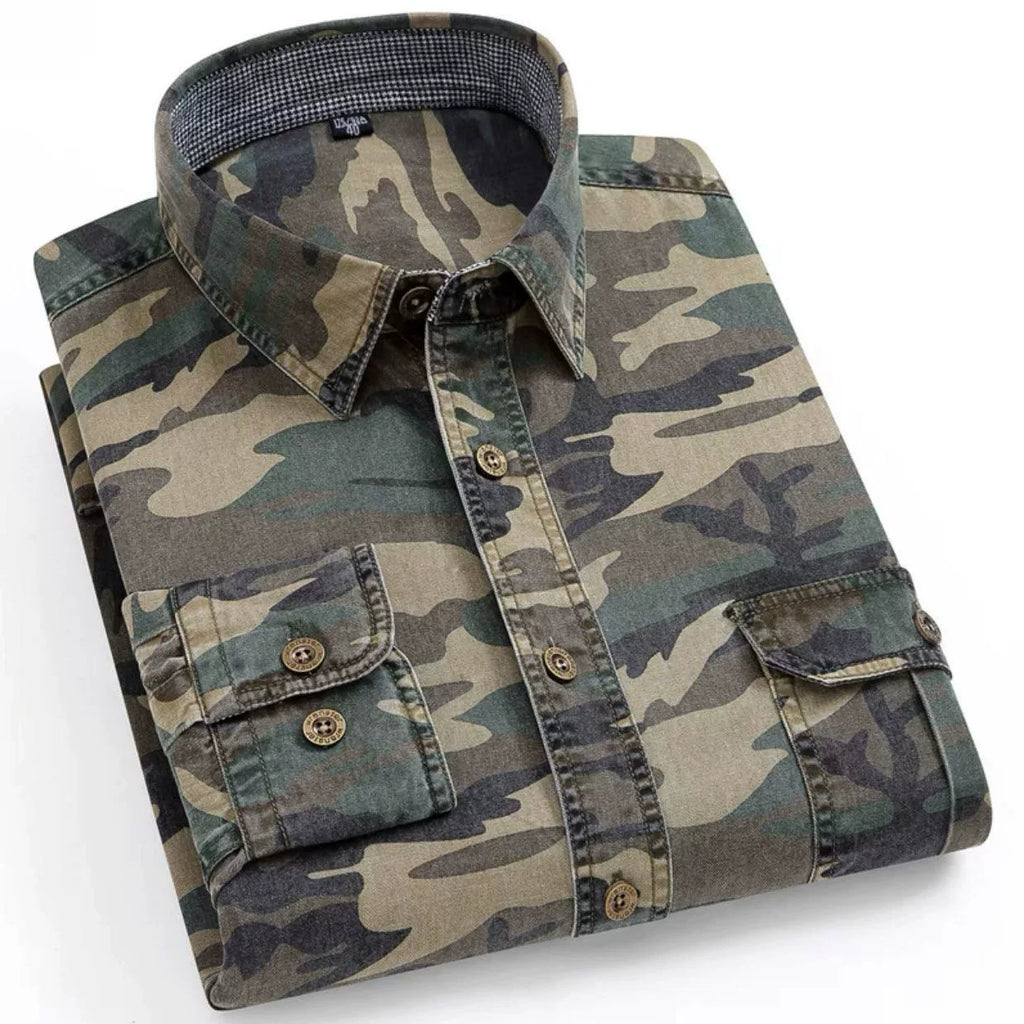 Importé - Chemise Homme Camouflage A Manches Longues En Coton
