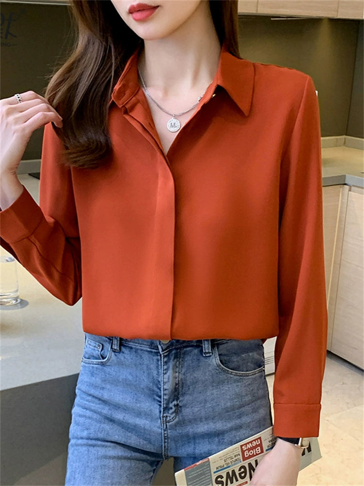 Importé - Chemisier Femme  Manches Longues  Col Polo En Mousseline De Soie