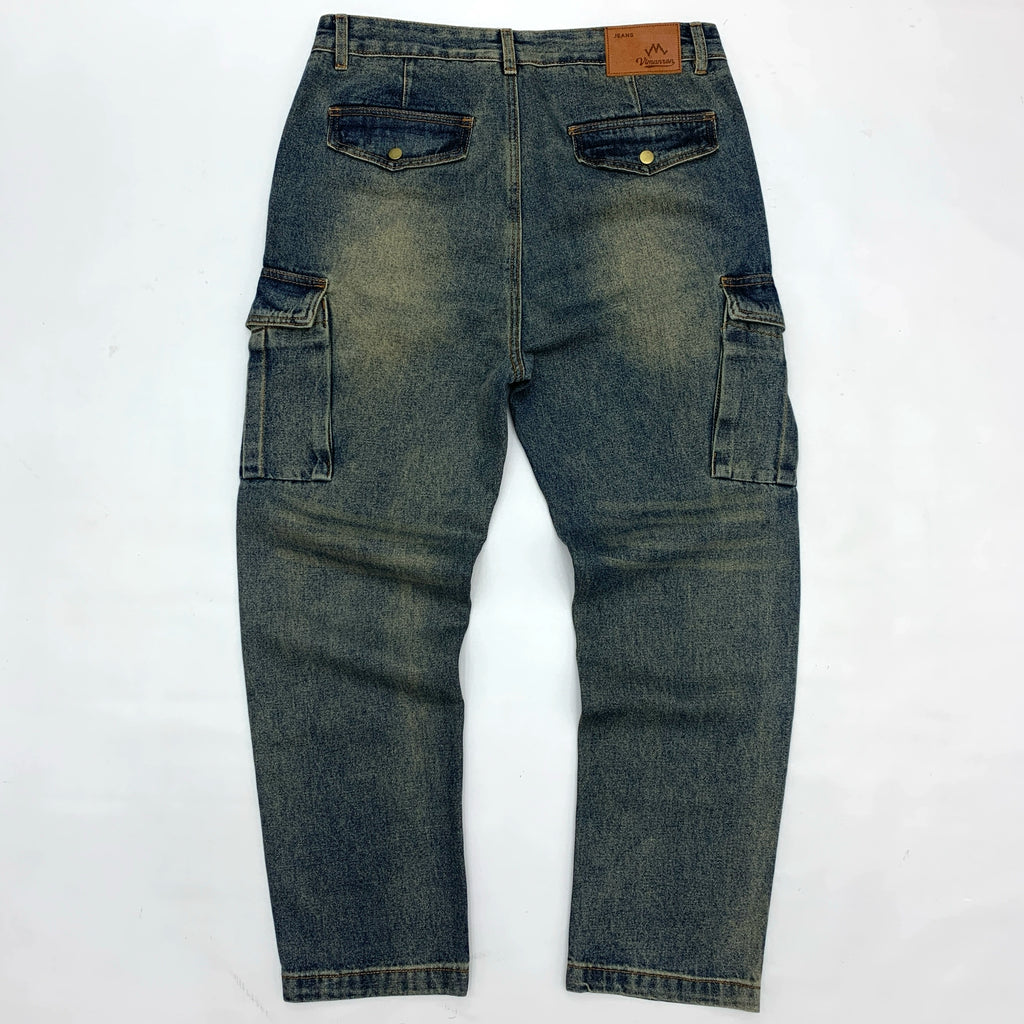 Importé - Pantalon Jean cargo Américain Homme Délavé