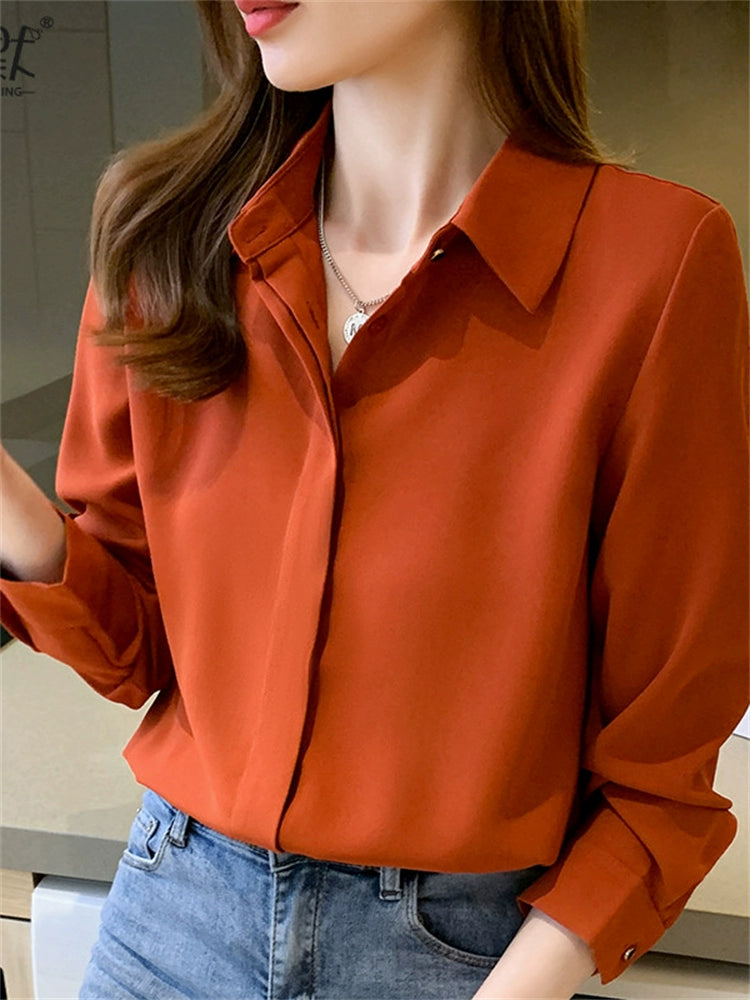 Importé - Chemisier Femme  Manches Longues  Col Polo En Mousseline De Soie