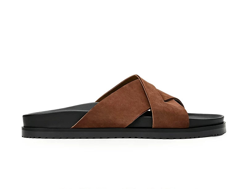 Importé - Sandale  100% Cuir  De Daim Homme Antidérapantes Et Confortable