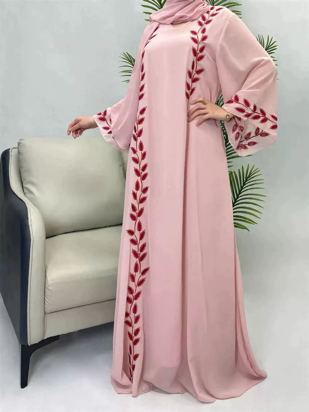 Importé -  Boubou Ample Femme Brodé En Mousseline De Soie
