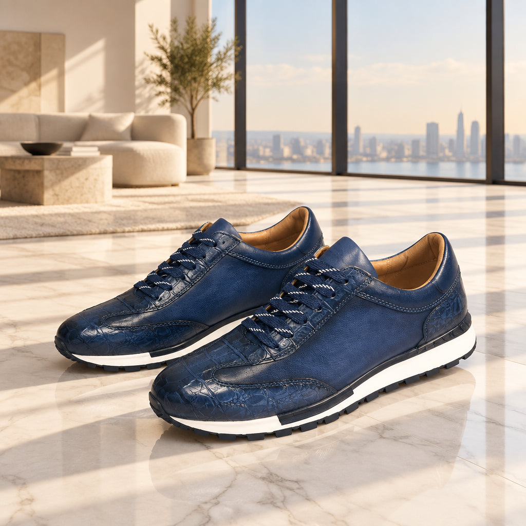 Chaussures Casual Homme en Cuir Véritable à Lacets Détail Métal