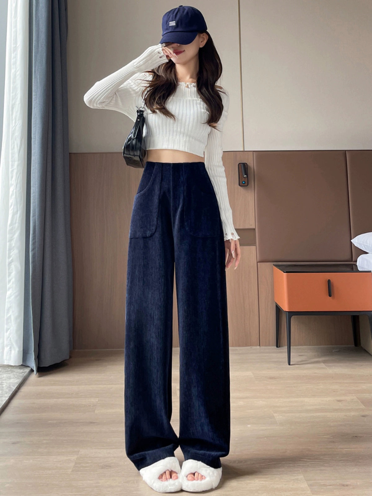 Importé - Pantalon Velours Femme Taille Haute