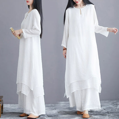 Importé - Ensemble Lin Femme Deux Pièces Manches Longues