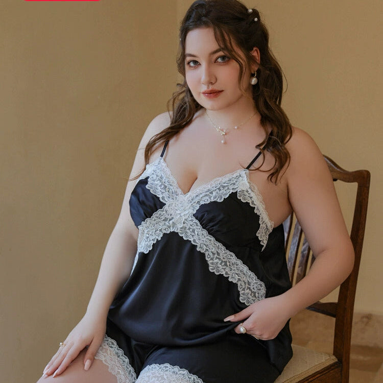 Importé - Ensemble Pyjama Nuisette Femme En Soie Grandes Tailles