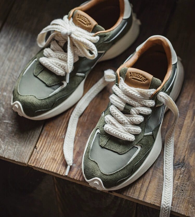 Importé - Chaussure Sneakers Sport Mixte Rétro Cuir Daim