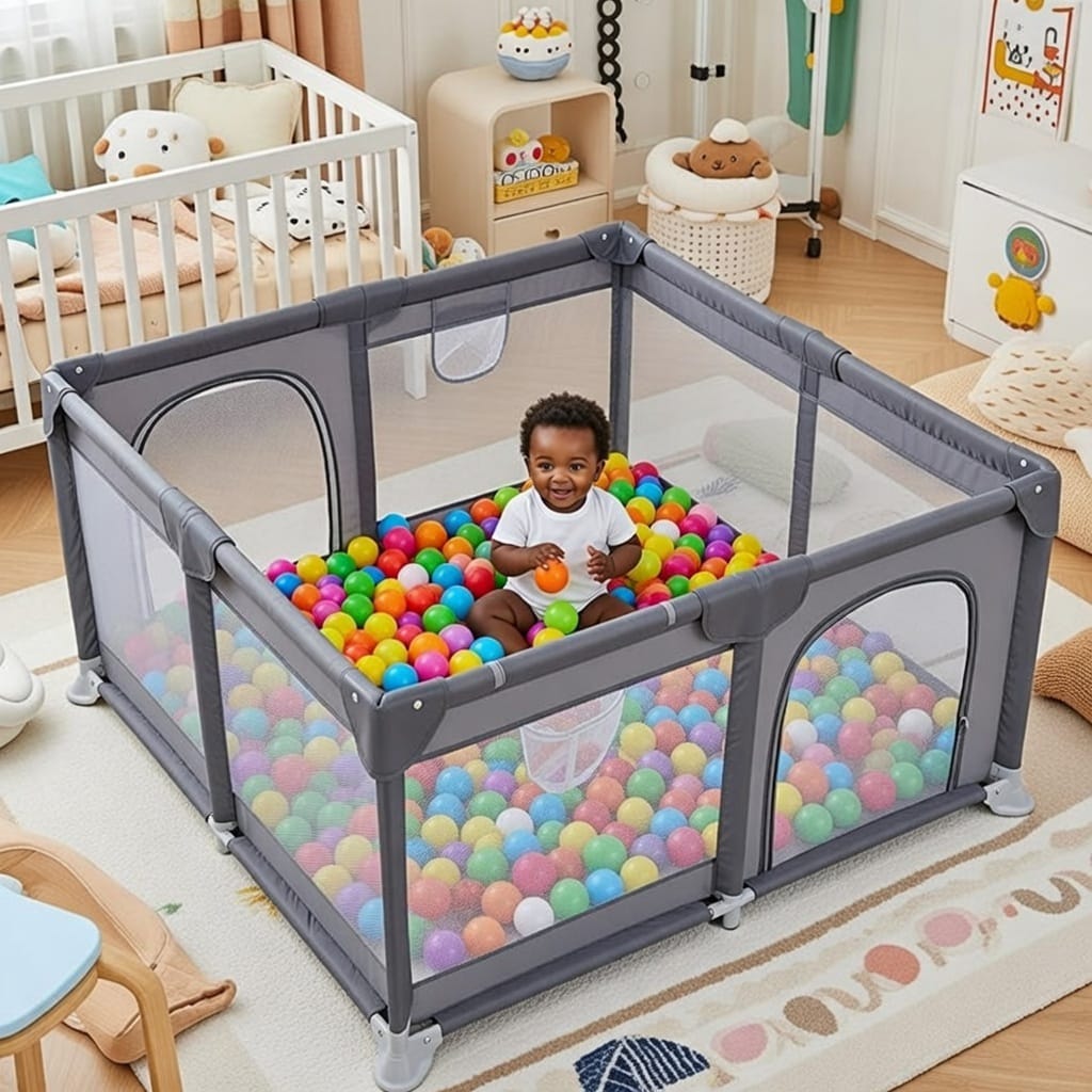 Parc bébé sécurisé + Natte en mousse et 55 boules OFFERTES