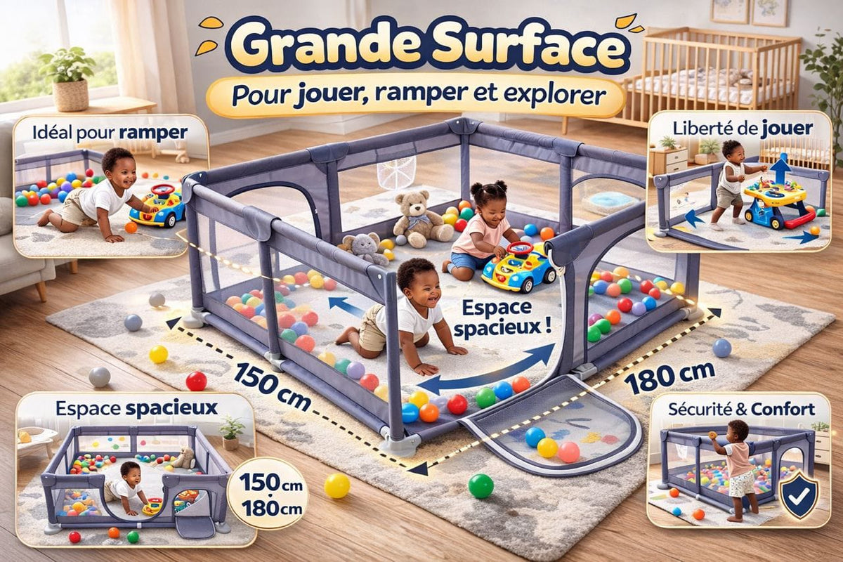 Parc bébé sécurisé + Natte en mousse et 55 boules OFFERTES