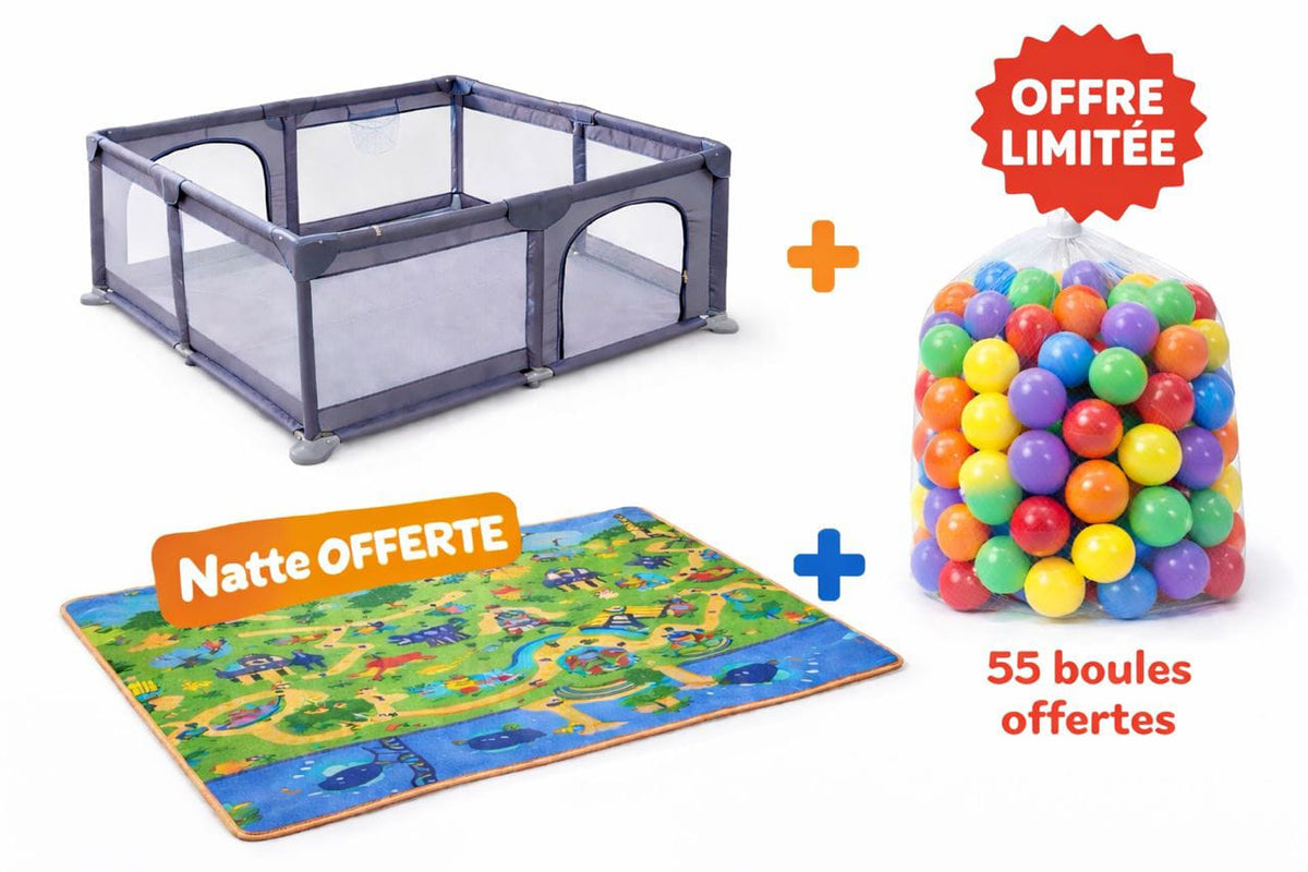 Parc bébé sécurisé + Natte en mousse et 55 boules OFFERTES