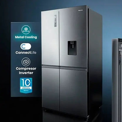 RÉFRIGÉRATEUR AMÉRICAIN DOUBLE PORTES INVERTER HISENSE - 528L - DISTRIBUTEUR D’EAU ET DE GLACE - RS528P5AS3
