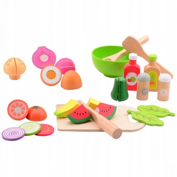 Dinette Set En Bois Plateau Accessoires De Salade +3ans