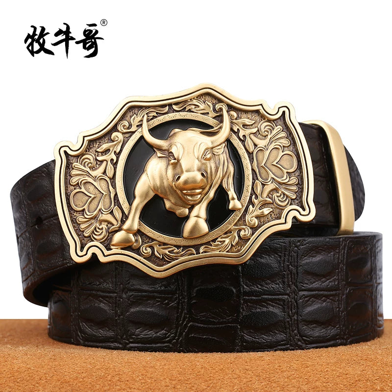 Importé - Ceinture Homme En Cuir Motif Crocodile