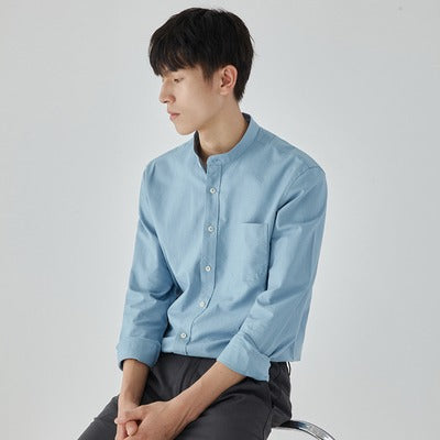 Importé - Chemise Premium Pur Coton Homme Col Mao Décontractée
