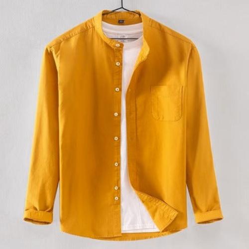Importé - Chemise Premium Pur Coton Homme Col Mao Décontractée
