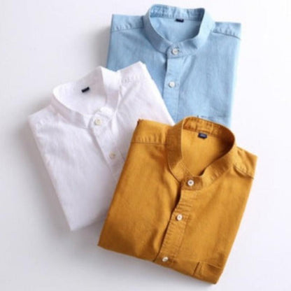 Importé - Chemise Premium Pur Coton Homme Col Mao Décontractée