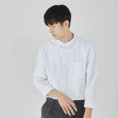 Importé - Chemise Premium Pur Coton Homme Col Mao Décontractée