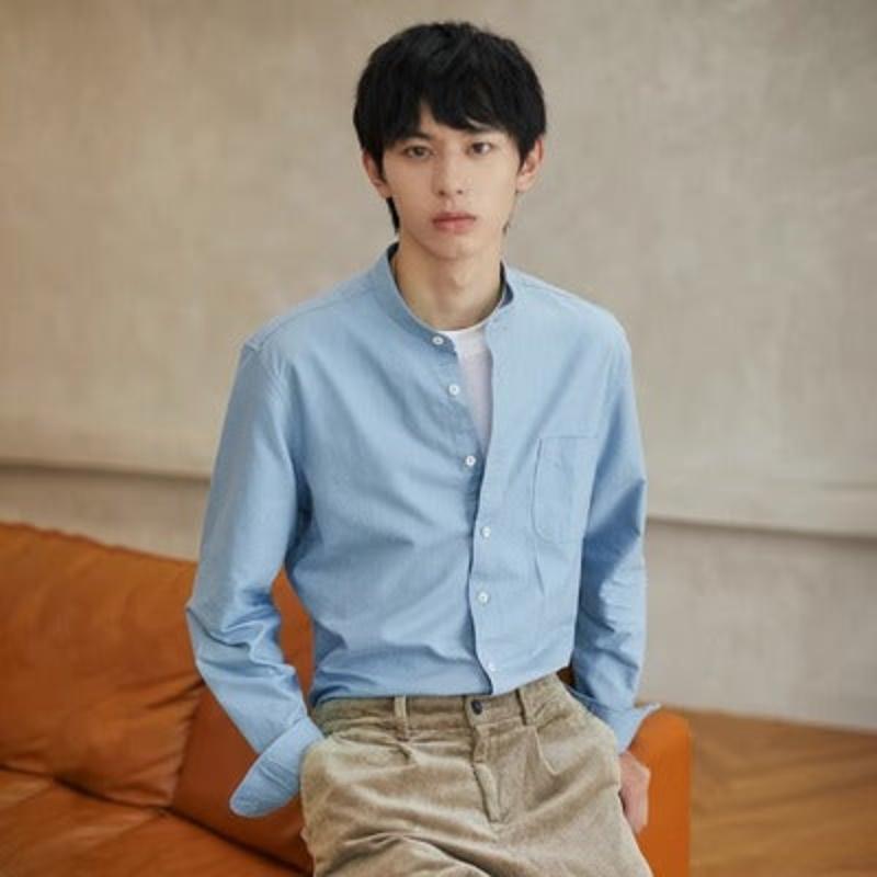 Importé - Chemise Premium Pur Coton Homme Col Mao Décontractée