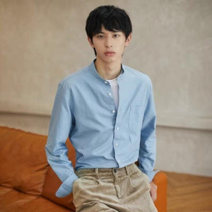 Importé - Chemise Premium Pur Coton Homme Col Mao Décontractée