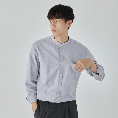 Importé - Chemise Premium Pur Coton Homme Col Mao Décontractée