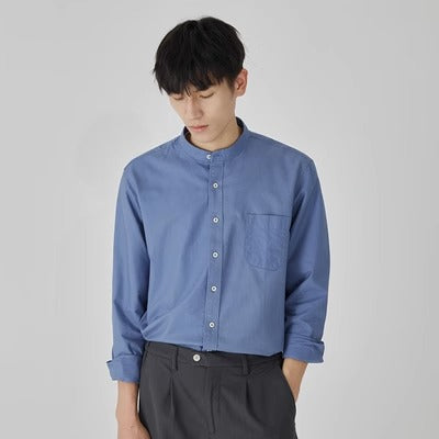 Importé - Chemise Premium Pur Coton Homme Col Mao Décontractée