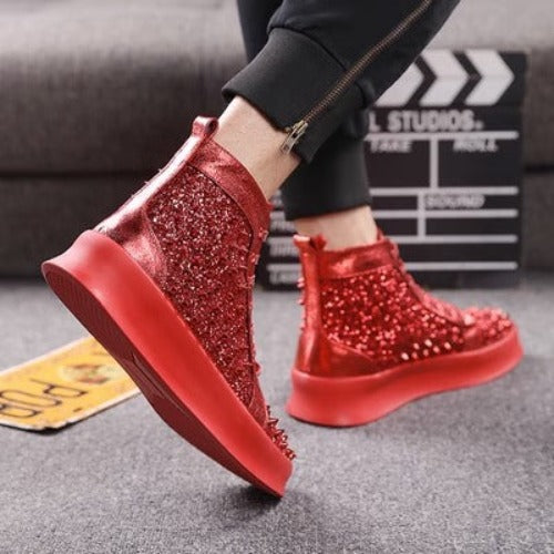 Importé - Chaussure Homme Baskets Montantes en Cuir Verni Brillant